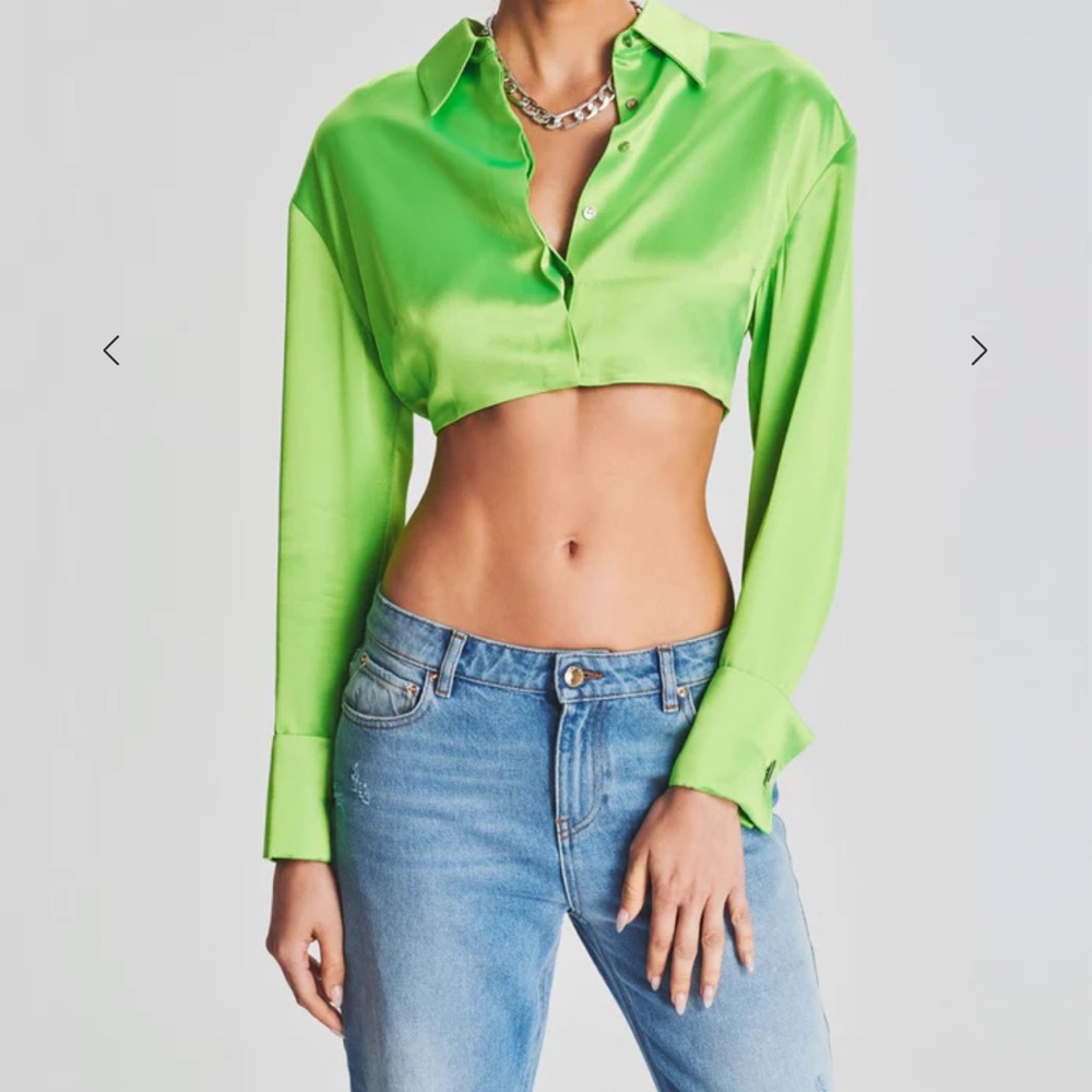 Retrofete Lime Green Button Down Crop Top